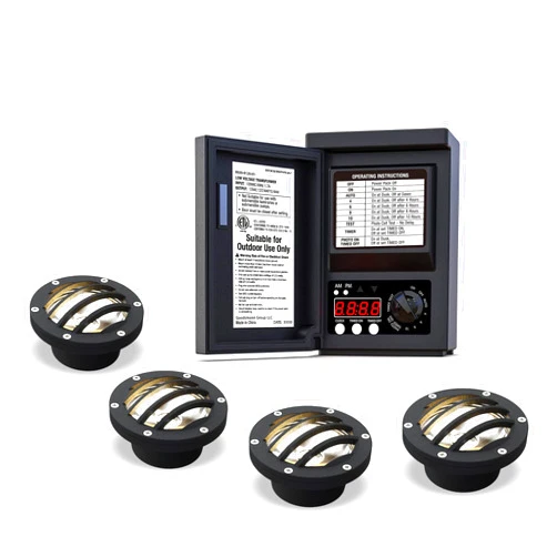 GOODSMANN Low Voltage 120W Transformer with 4PK 12V AC Landscape Well Lights