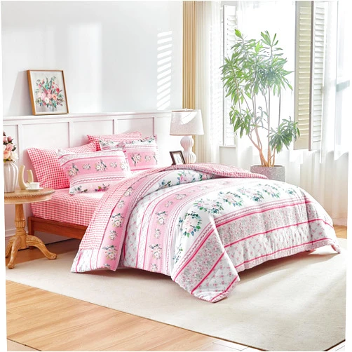 Joyreap 7 Piece Bed in a Bag Queen, Floral Stripes Comforter Sheet Set, Pink n White Flowers Design, All Season Microfiber Bedding Comforter Set