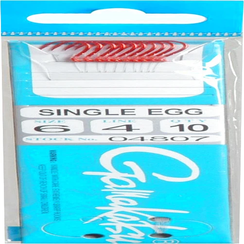 Gamakatsu 04807 Single Egg Snelled Hook (10 Pack), Size 6, Red