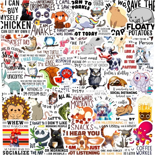 Gxizlba 50 Pcs Funny Animal Quotes Stickers Gxizlba Kids Teens Adults Cute Animals Phrases Graffiti Waterproof Decals Decorative Water Bottle Computer Stationery Box Bag Book Label Sticker