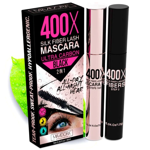 Mia Adora 400X Pure Silk Fiber Lash Mascara [Ultra Black Volume and Length], Longer & Thicker Eyelashes. Waterproof, Long Lasting, Instant & Very Easy to Apply, Smudge-proof, Hypoallergenic