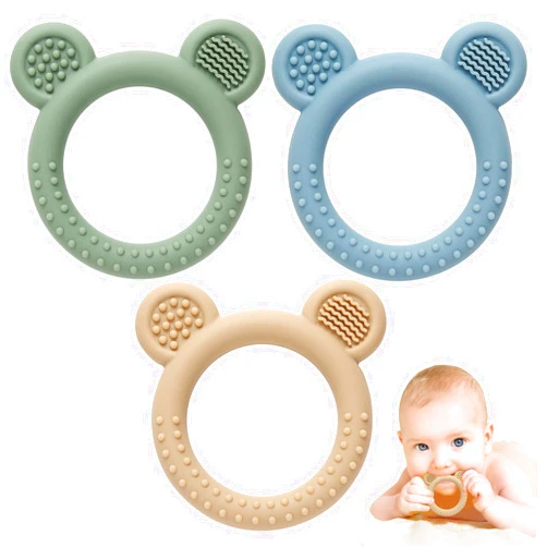Eascrozn 3 Pack Teething Toys for Babies 0-6 Months BPA Free, Baby Toys 6-12 Months Teething Relief Easy to Hold, Silicone Teethers Chew Toys for Infant Baby Essentials