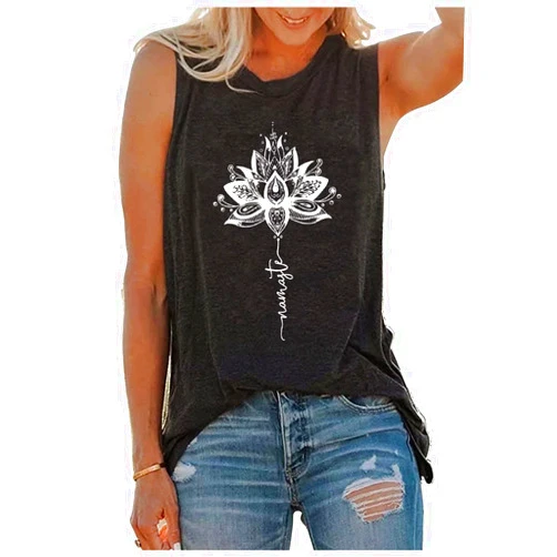 SUNFLYLIG Vintage Colorful Pineapple Sunglasses Beach Tank Tops for Women Funny Graphic Vest Casual Summer Sleeveless Tee Shirts (Lotus Dark Grey3,S)