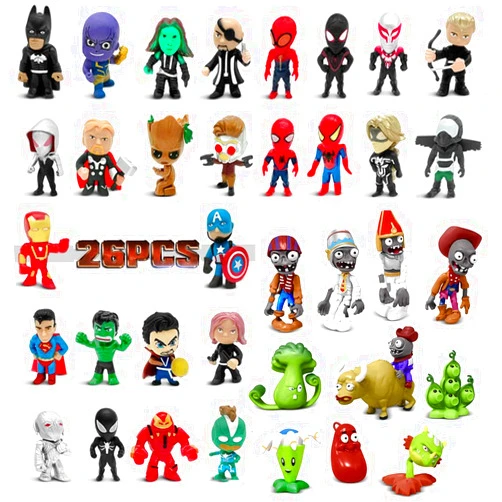 Genqiang 26PCS Superhero Action Figures, 10 Pieces Mini Plant Action Figures, Surprise Game Series PVC Party Birthday Decoration for Kids Christmas Stocking, Easter Eggs Cake Toppers