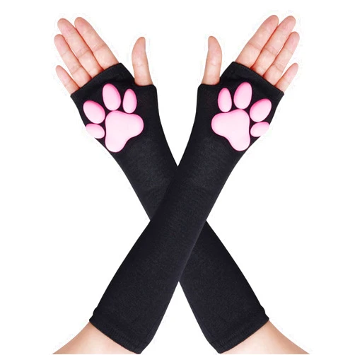 Nydotd Cat Paw Pad Mittens Gloves Kawaii Pink 3D Claw Fingerless Cute Cat Cosplay Gloves Sleeve for Girls Party