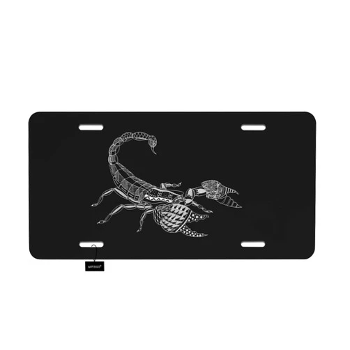 AOYEGO License Plate Scorpion Hand Drawn License Plates for Front of Car Black Background Cool Vanity Tag US Standard Car License Plate 6 X 12 Inch (4 Holes)