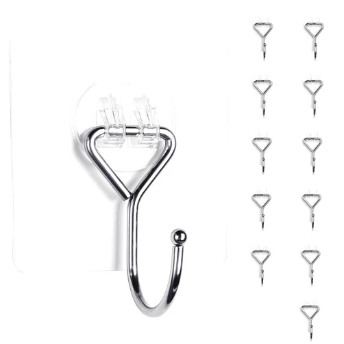 Meknow Large Adhesive Hooks Utility Hooks 12 Pack Waterproof and Rustproof Wall Hooks for Hanging Heavy Duty, Stainless Steel Robe & Towel Hanger 22Ib(Max) for Kitchen, Bathroom, Home and Office