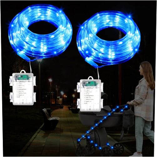 Sibosen 2 Sets Baby Stroller Lights for Walking at Night,9.8FT Blue Stroller Lights, LED Lights for Baby Strollers,Stroller Lights with Cable Ties for Scooter, Bikes,Bicycle LED Light Accessories，Blue