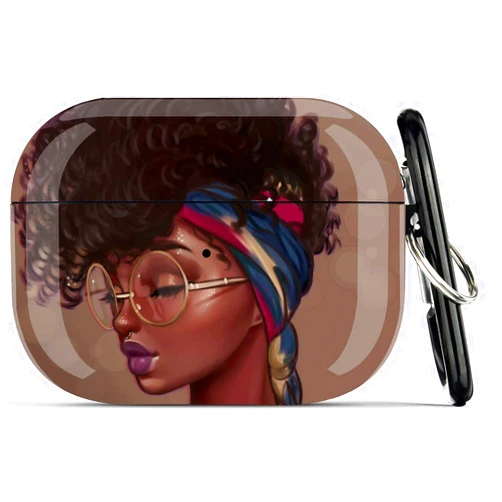 Wonjury Protective Hard Case Cover Skin Portable Shockproof Women Girls with Keychain for Apple Airpods Pro Charging Case - Black Girl Left