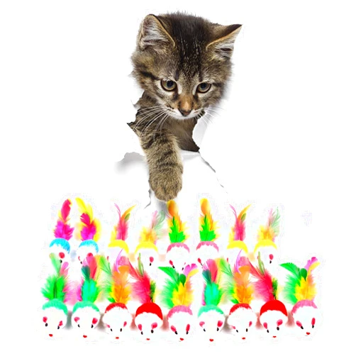 FYNIGO Cat Mouse Toys,17 PCS Cat Toy Mice Rattle Set,Interactive Cat Toy for Indoor Cats and Kittens,Assorted Color Catnip Toys with Feather Tail