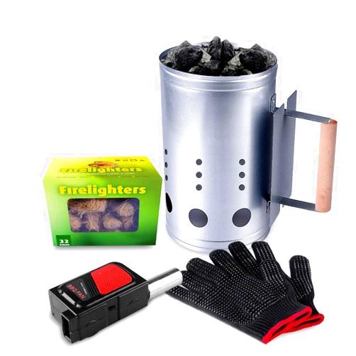 homenote Rapid Charcoal Chimney Starter Set Fireplace Accessories Lighter Cubes BBQ Heat Resistant Gloves Blower BBQ Tools