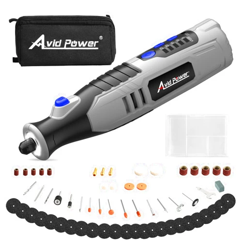 AVID POWER Cordless Rotary Tool 2.0 Ah 8V Rechargeable Rotary Tool, 4 Front LED Lights, 5 Speeds, 60 Pcs Rotary Tool Accessories with Bag for Carving, Engraving, Sanding, Polishing and Cutting - Grey