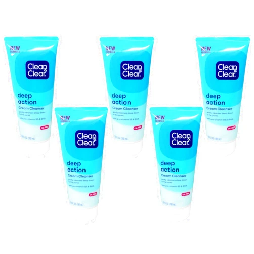 Clean & Clear Deep Action Oil-Free Cream Facial Cleanser 6.5 Oz. (Pack of 5)