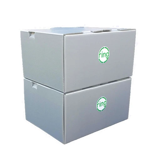 REUSEPAC Heavy Duty Recycled Plastic Corrugated Moving Boxes with Lids & Easy to Carry Handles, Self Locking Storage Box - Large 16 X 12 X 12 Inches, 10 Pack Grey