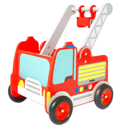 labebe Wooden Baby Walker, Baby Push Walker, Learning Walker Push Toy for Toddlers 1-3 Year Old Boys and Girls, Fire Truck Walker with Wheels