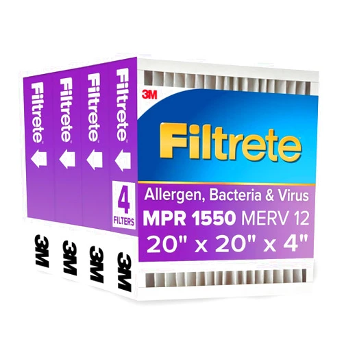 Filtrete 20x20x4 AC Furnace Air Filter, MPR 1550, MERV 12, Fits Honeywell, CERTIFIED Asthma & Allergy Friendly, Electrostatic Air Cleaning Filter, 4-Pack (actual size 19.88 x 19.88 x 4.31)