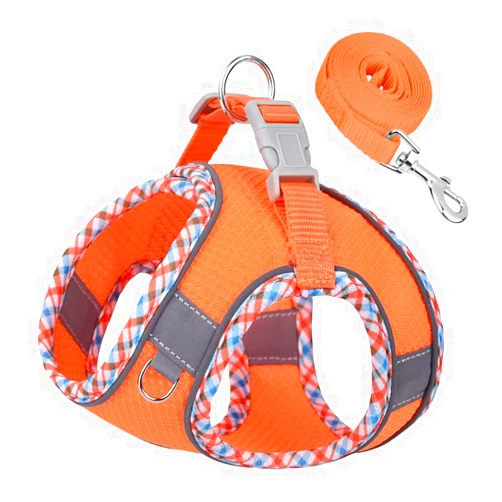 Flymind Dog Harness and Leash Set, No Pull Adjustable Reflective Pet Harness for Small Medium Dogs, Easy Walk Step in Vest Harness Outdoor Hiking Training for Extra Small Dogs, Puppy, Cats(Orange, XXS)