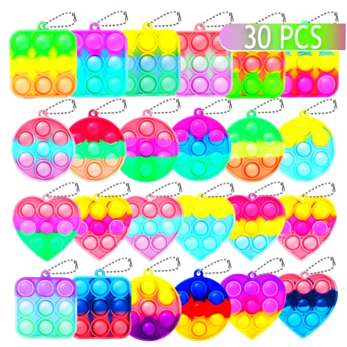 SINFOX 30PCS Bulk Fidget Toys, Party Favors for Kids, Birthday Party Toys, Small Classroom Prizes Box Fidgets Toys for Kids Toddlers Adult, Goodie Bag Stuffers, Treasure Chest, Bubbles Poppers,Relieve Stress