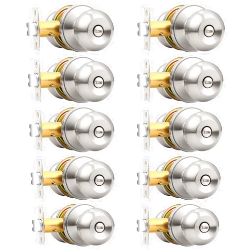 Probrico Bedroom Bathroom Door Knobs Brushed Nickel Door Handles, Interior Door Knobs Locks Privacy Door Knobs Stainless Steel, 10 Pack