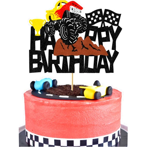 Finestore168 Monster Truck Cake Topper Happy Birthday Monster Car Cake Topper Party Decoration for Gamers Boys Girls Kids Birthday Party Supplies