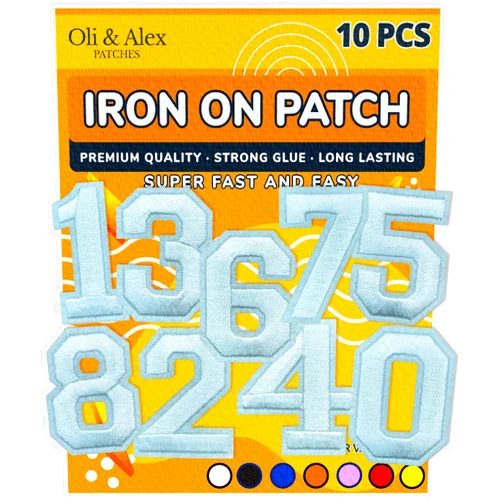 Oli and Alex Iron On Patches 2.1 inch - 10 pcs of Patches Numbers for Clothing - Super Glue - No sew Needed - Embroidery Patch Football Team School University - DIY Number Appliques