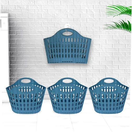 YARWAYER Portable Plastic Laundry Hamper, 3-Pack, Blue