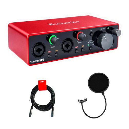 Focusrite Scarlett 2i2 USB Audio Interface (3rd Gen) with Pop Filter & XLR-XLR Cable Bundle