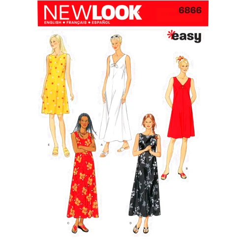 New Look Sewing Pattern 6866 Misses Dresses, Size A (S-M-L-XL)