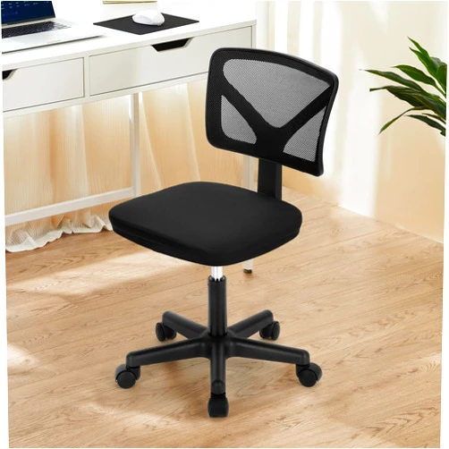 DUMOS Armless Desk Chairs with Wheels, Ergonomic Adjustable Home Office Swivel Rolling Task Chair No Arms, Comfy Mesh Mid Back Computer Work Vanity Desk Seat for Small Spaces, Black