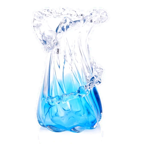 Oliruim Blown Blue Glass Vase, Unique Ocean Wave Artistic Glass Centerpiece for Coastal Home Decor, Coffee Table, Living Room Console Table, Fireplace Mantel (Small)