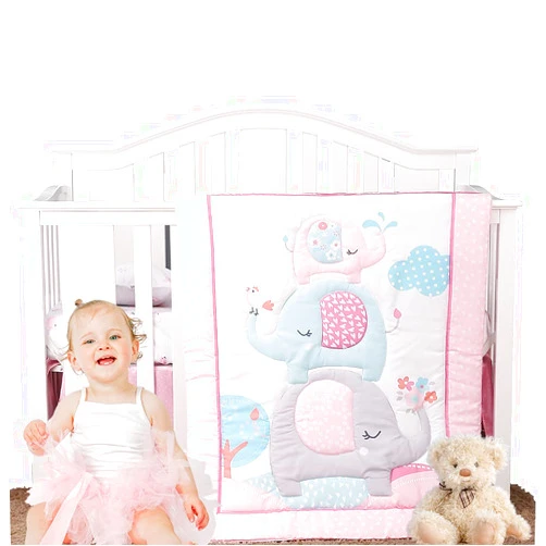 Luxanna Crib Bedding Set 3 Pieces Baby Nursery Bedding Sets with Baby Comforter,Crib Fitted Sheet, Crib Skirt (Pink)