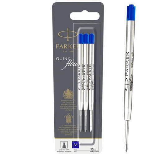 Parker Quink flow Ballpoint Pen Ink Refills, Medium Tip, Blue, 3 Count