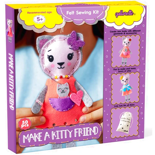 qollorette Felt Sewing Kit for Children, Make Your Own Kitty Toy, Kids' Craft Kit - Make A Friend Sew Kit - Beginner Sewing Kit for Kids, Learn to Sew & Play