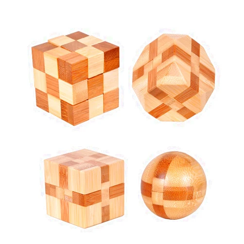 Rich Boxer 4 Pack Wooden Puzzle Games Brain Teasers Toy- 3D Puzzles for Teens and Adults - Wooden Logic Puzzle Wood Snake Cube Magic Cube Magic Ball Brain Teaser Intellectual Removing Assembling Toy