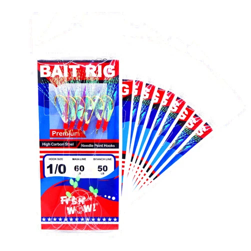 Fish WOW! 10pks Fish WOW! Size 1/0 Fishing Bait Rigs Premium Quality Gold 6-Hook Piscatore Lure with Red Head & Glow Beads and Ball Bearing Swivel Interlock snap connectors
