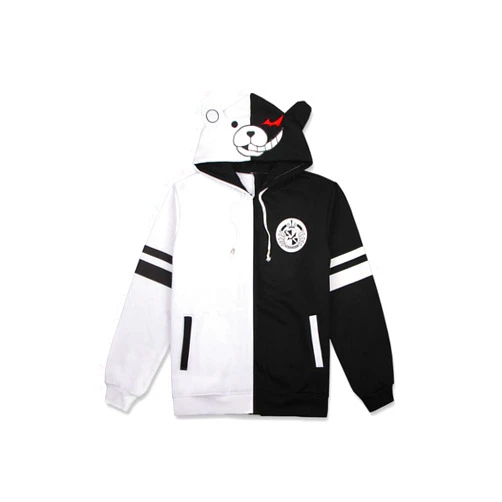 Werycos Adult Hoodie with Ears Black White Bear Jacket Pullover Sweatshirt Anime Cosplay Costume Outfit