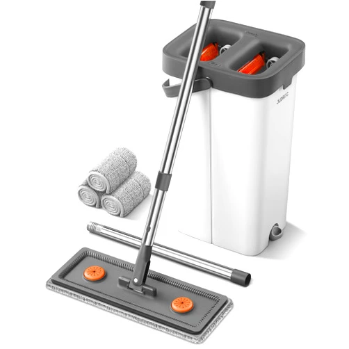 JUDRDO Mop and Bucket with Wringer Set for Home, Flat Mop Bucket Set with 3 Washable Microfiber Pads, Wet and Dry Mop with Long Handle，Wall Cleaner for All Floor Types and Windows