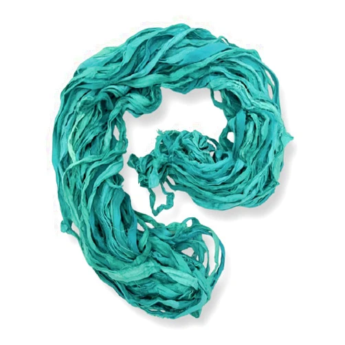 Revolution Fibers 100% Recycled Saree (Sari) Silk Ribbon Yarn - Bulky Weight - 50 Yards per 100 Grams | Knitting & Crocheting | Jewelry Making, Gift Wrapping and Weaving (Reef Green)