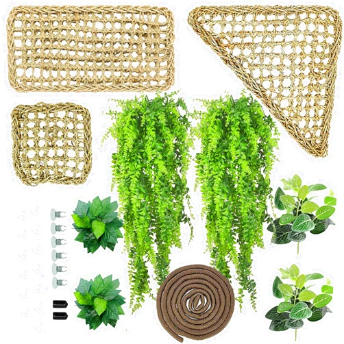 Woyrise 10Pcs Bearded Dragon Tank Accessories, Reptile Hammock Terrarium Plants Jungle Climbing Vines Habitat Decoration for Snakes Bearded Dragon Chameleon Gecko Lizard