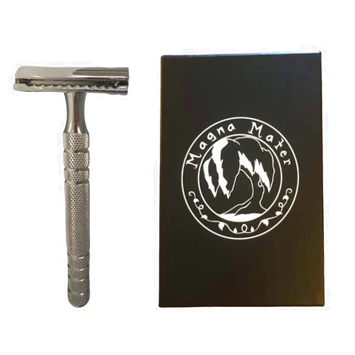Magna Mater Stainless Steel Double Edge Safety Razor for Men and Women - Fits All Double Edge Razor Blade - Eco Friendly Products, zero waste razor - long razor handle - best manscape razor for smooth shave