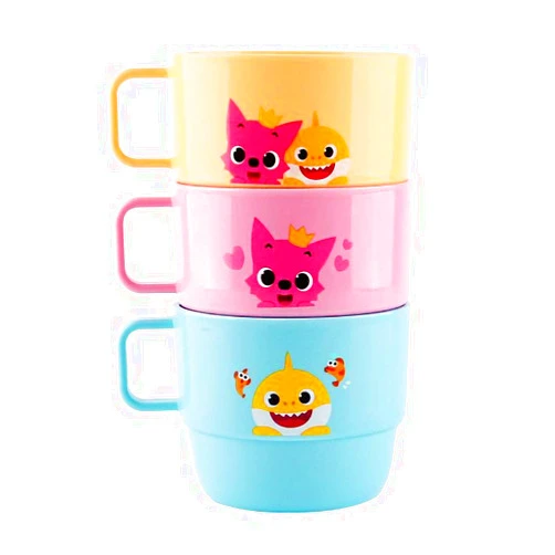 PINKFONG Cup with Handle-3P Family Plastic Cups (230ml) : 3pcs 1 Set