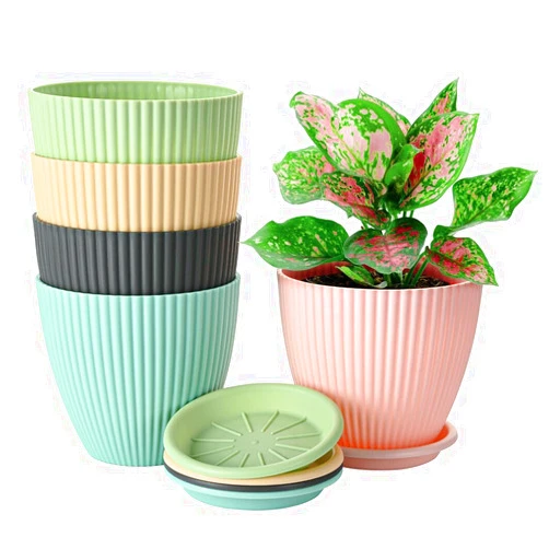 Idealforce 6 inch Plant Pots, 5 Pack Flower Pots Outdoor Indoor, Planters with Drainage Hole and Tray Saucer