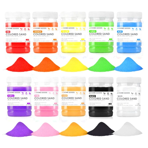 JJ CARE Colored Sand, 11 lbs. [10 Bottles] Craft Sand Art Kit for Kids 3 Years Above, Non-Toxic Color Sand Art Bulk, UV Stable Colorful Sand for Crafts, Wedding & Decorations, Kids Art Sand