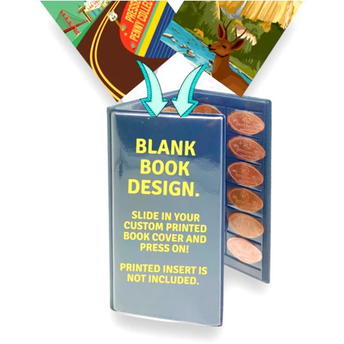 Pennybandz Press Penny Collector Tri-Fold Album - Holds 48 Souvenir Pressed Pennies - Vegan Leather - Every Book Ordered Comes with a Mystery Penny as a Gift (Insert)