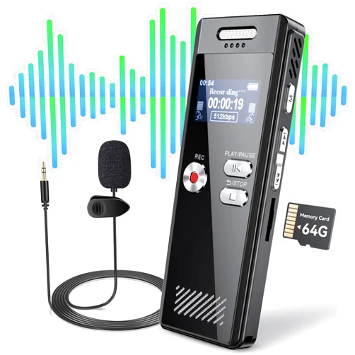 EAKKOR 64GB Digital Voice Recorder,Voice Activated Recorder with Playback,Voice Recorder for Lectures,HD Dual Mic Tape Recording Device,Sound Audio Recorder with Line-in