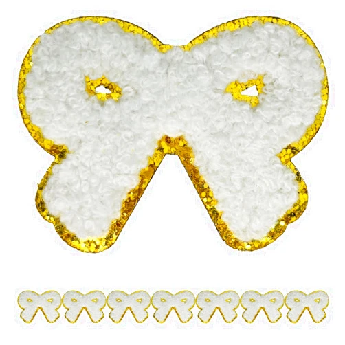 FEIDICK 8 PCS 2.3 inch Bow Chenille Patches, Self Adhesive Patches for Clothing, Stick on Embroidered Patches for Bags,Iron on Patches for Hats, Patches for Backpacks, Patches for Jeans. (White)