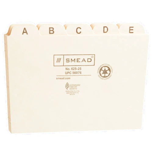 Smead Card Guide, Plain 1/5-Cut Tab (A-Z), 6