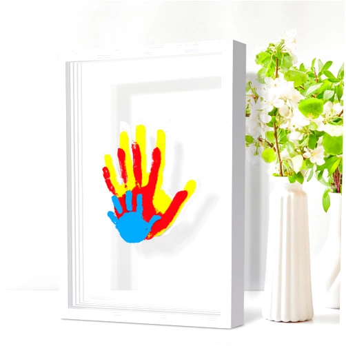 Omrhvi Family Handprint Kit, DIY Craft Keepsake Frame, Baby Hand Print Kits, Family Gifts for New Mom, New Parents, Grandparents, Father's Day, Mother's Day, Anniversary, 6 Non -Toxic Paints (White)