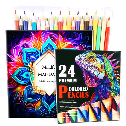 CKMOREL 24 Count Colored Pencils with Mandala Adult Coloring Book for Women Relaxation, Mandala Relaxing Coloring Books with Colored Pencils for Women, Color Pencils for Adult Coloring Book