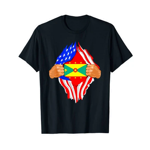 USA National Flag Pride Country Roots Retro Outfit Grenadian Blood Inside Me T-Shirt | Grenada Flag Gift T-Shirt